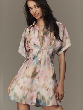 Anthropologie Exquise The Kendrick Organza Mini Shirt Dress